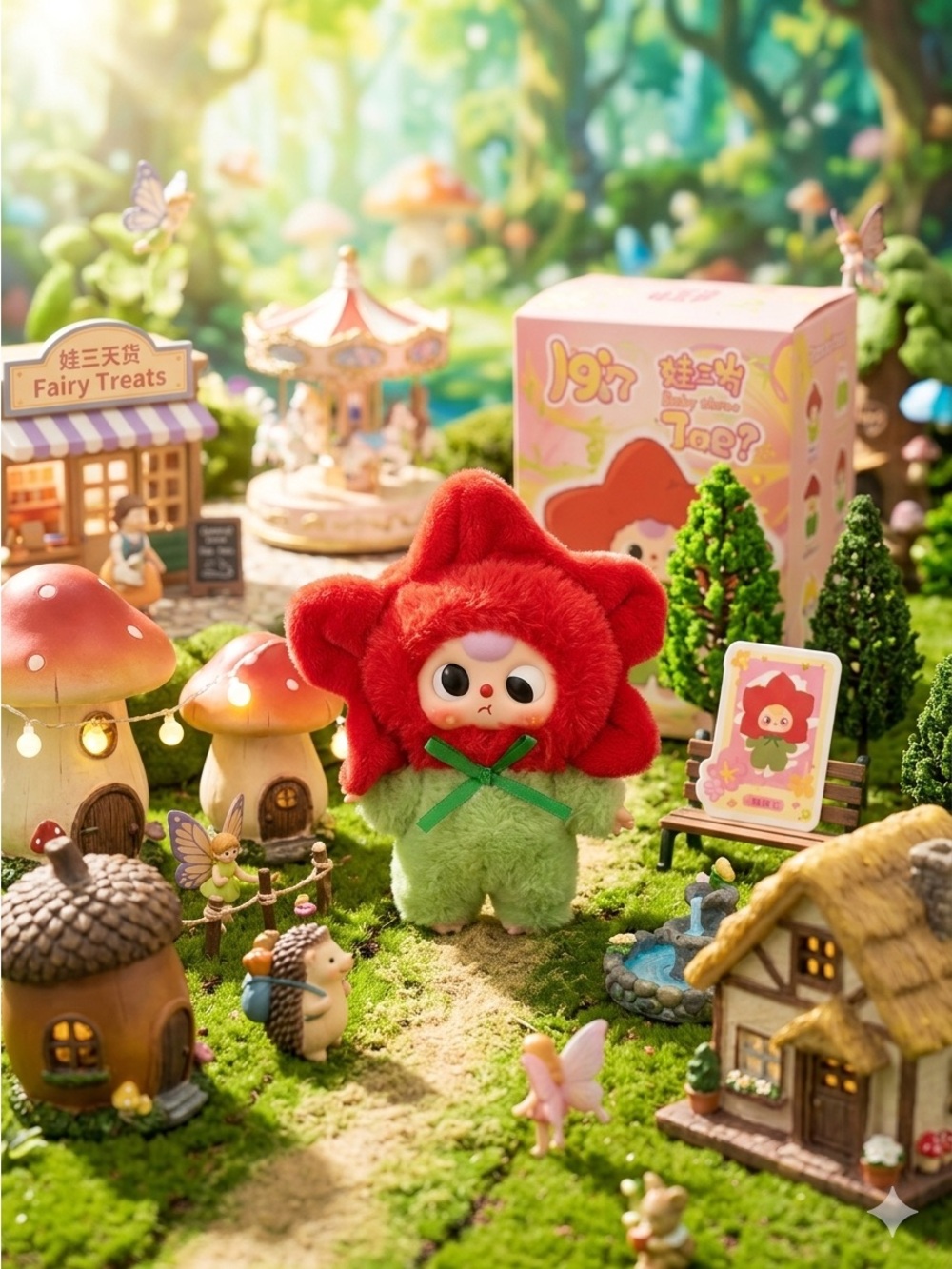 Baby Three Red Flower Plush Character Toy with Green Outfit - Kids Toy